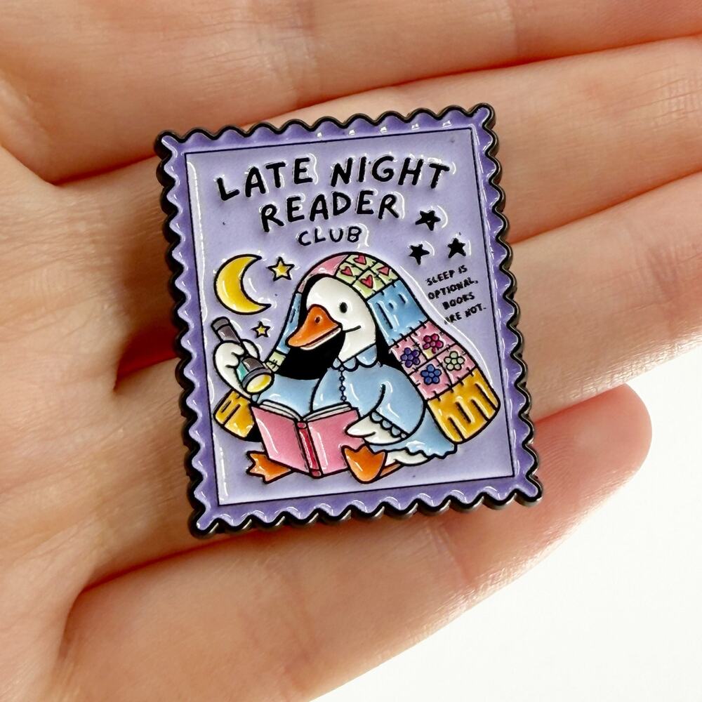 Late Night Reader Club Goose Soft Enamel Pin Book Lover Lapel Badge Gift